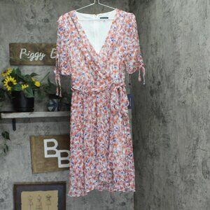 Tommy Hilfiger Sleeve Surplice Midi Dress Ivory Off White / Grenadine Red 12